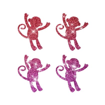 4 Mini Äffchen Glitzertattoos 4 Stück 4x4 auf einem Träger