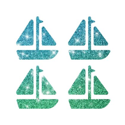 4 Mini Segelboot Glitzertattoos 4 Stück 4x4 auf einem Träger