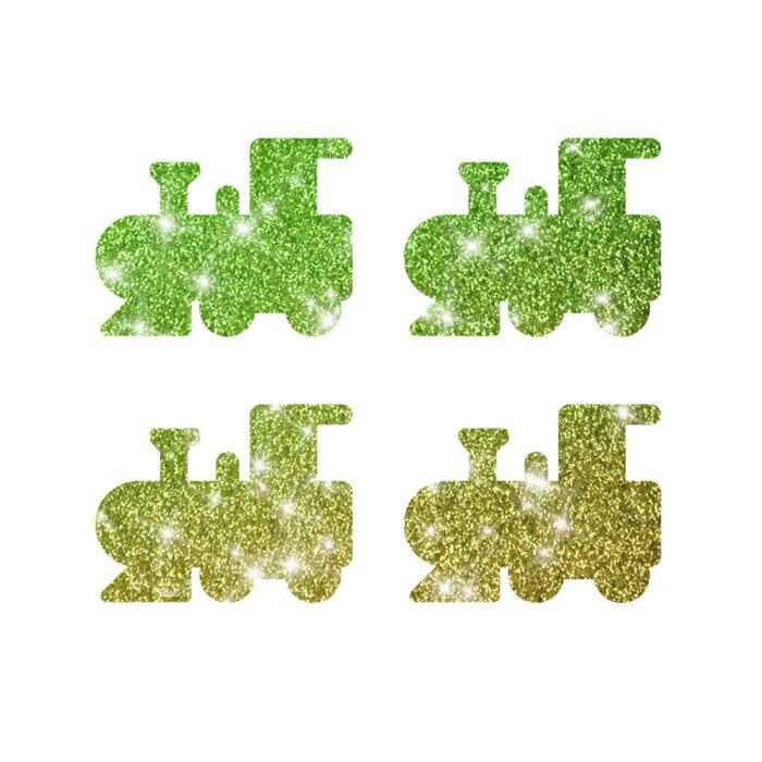 4 Mini Lokomotive Glitzertattoos 4 Stück 4x4 auf einem Träger