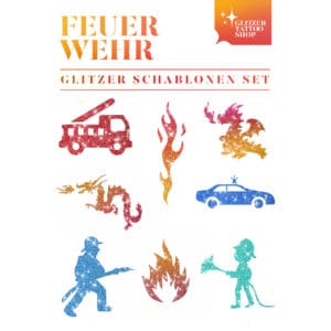 Glitzertattoo Schablonen Set Feuerwehr