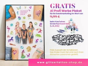 Glitzertattoo Shop Angebot mit Plakat