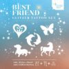Bestfriends Glitzertattoo shop Best Friends Set für Mädchen. Ein Freunde Set mit 10 Schablonen 3 Glitzerfarben und 1 professioneller Hautkleber und eine Anleitung. Hübsch in eine Kosmetiktasche zum Tragen.