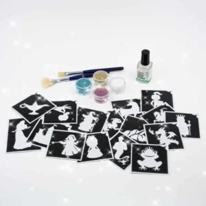 Maerchenset für Kinder mit Bio Glitzer und Schablonen Hautkleber Pinselset Anleitung