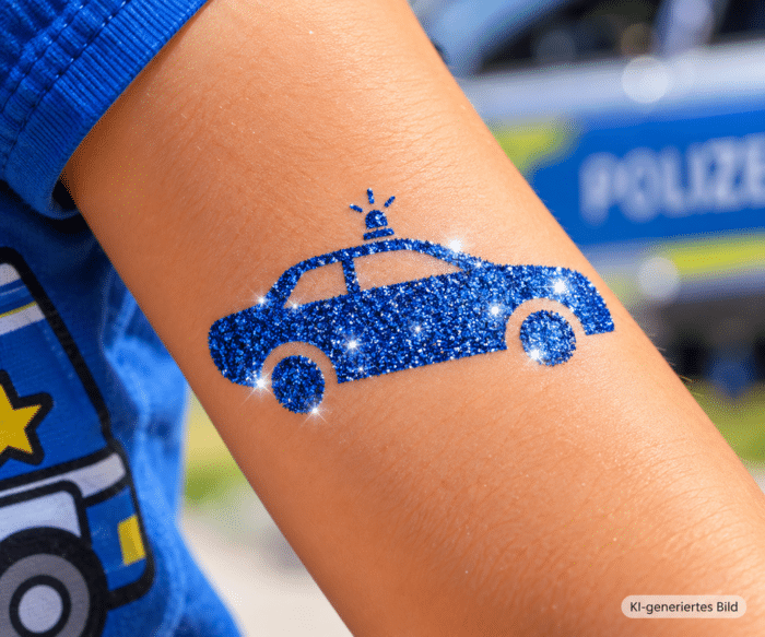 Glitzertattoo Polizeiauto
