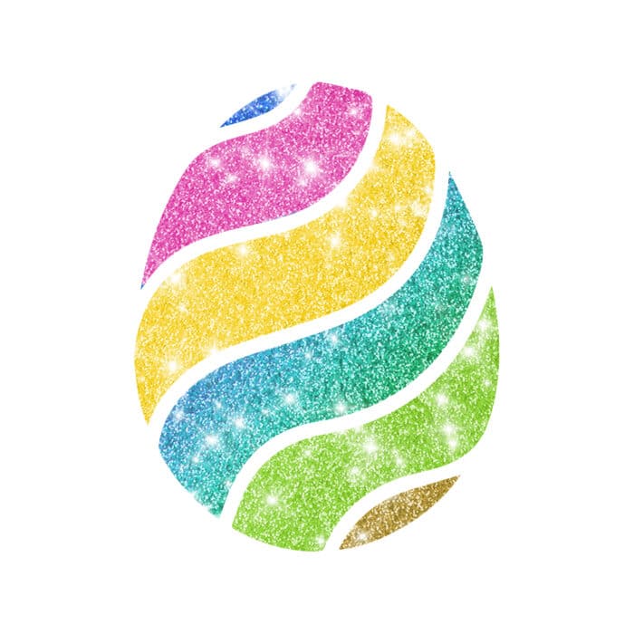 Buntes Osterei Schablone für Glitzertattoos, 3lagig, entgittert und zugeschnitten. Zusätzlich benötigt man Profi Hautkleber und Bioglitzer.