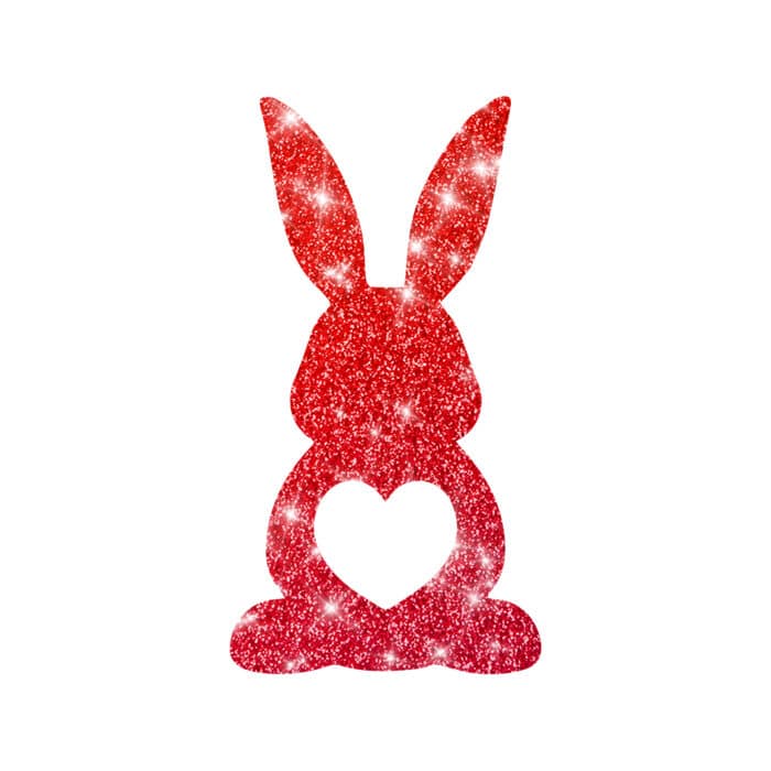 Häschen mit Herz Schablne für Glitzertattoos, 3lagig, entgittert und zugeschnitten 7,5 x 5,5cm, Profi Hautkleber und Bioglitzer notwendig