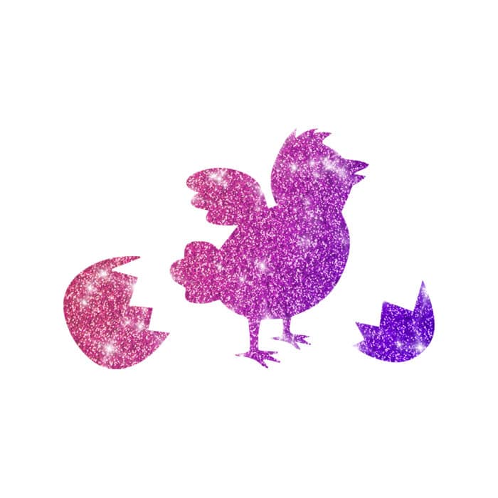 Küken geschlüpft Schablone für Glitzertattoos, 3lagig, entgittert und zugeschnitten. Zusätzlich benötigt man Profi Hautkleber und Bioglitzer.