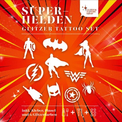 Superhelden-Glitzertattoo-Set